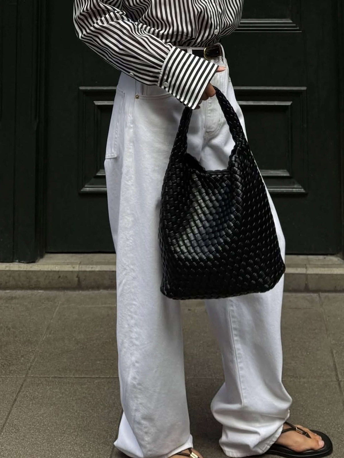 Seame - Cara Woven Shopper Bag Medium Black Medium