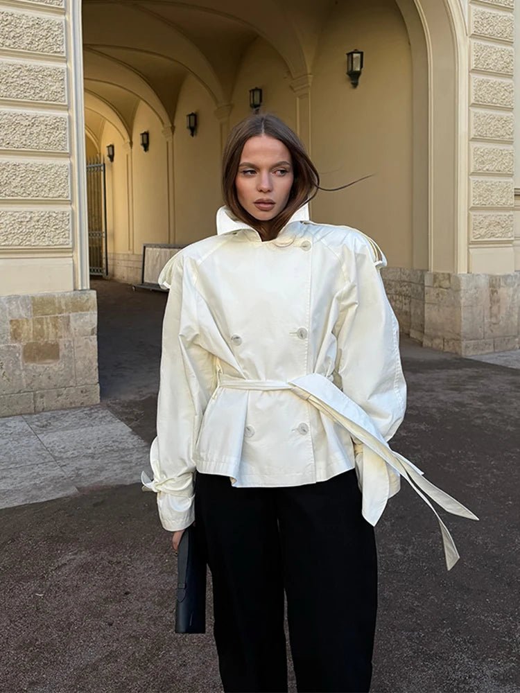 SEAME - Dominique Stand Collar Trench Coat White M