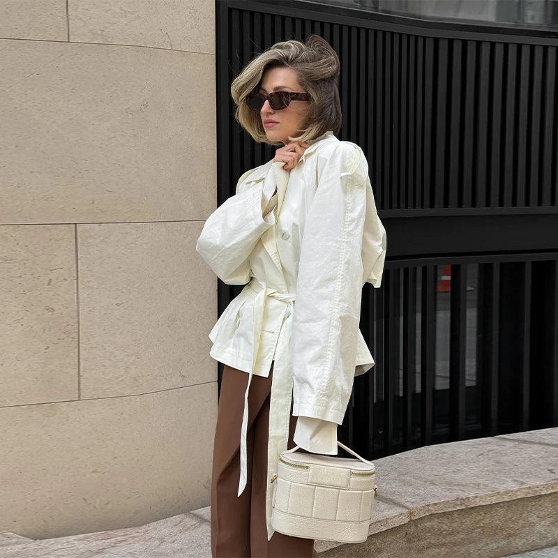 SEAME - Dominique Stand Collar Trench Coat White M