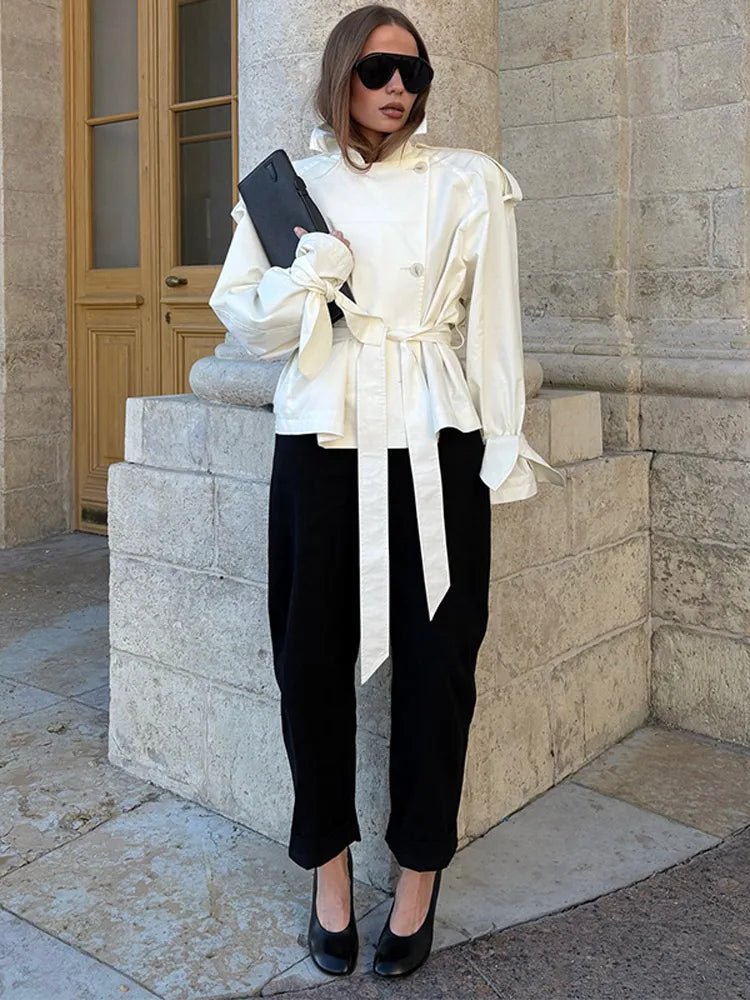 SEAME - Dominique Stand Collar Trench Coat White S