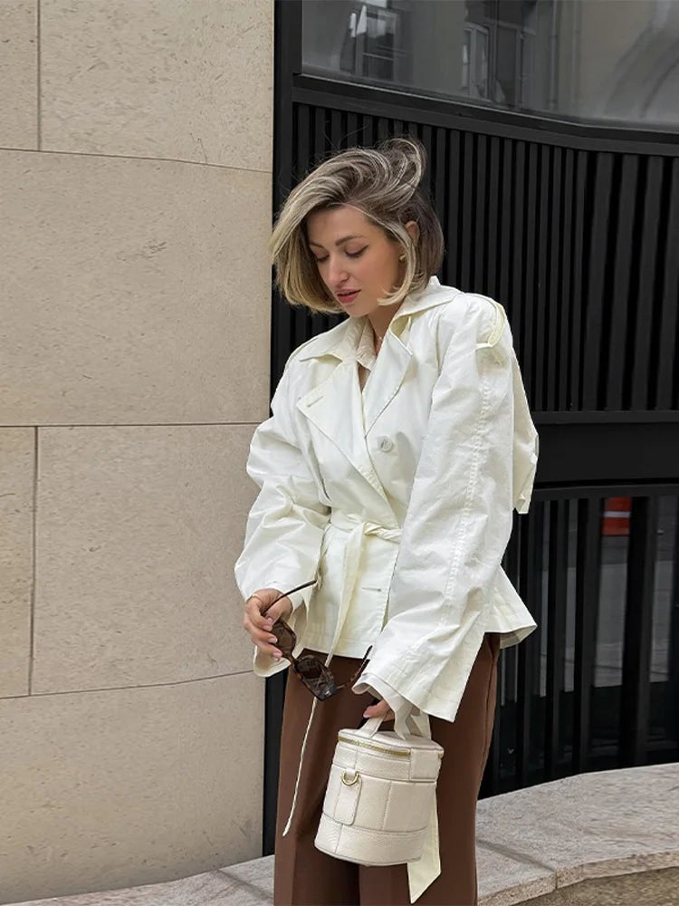 SEAME - Dominique Stand Collar Trench Coat White L