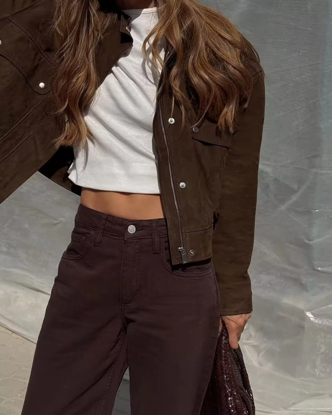 SEAME - Eve Suede Bomber Jacket Dark Brown L
