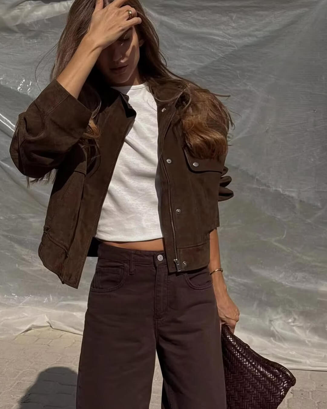 SEAME - Eve Suede Bomber Jacket Dark Brown S