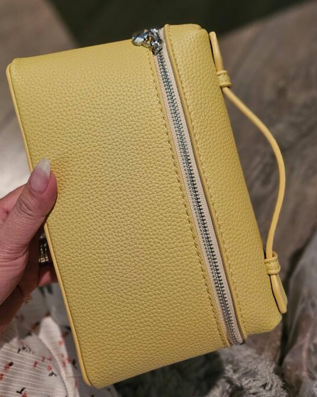 SEAME - Felicia Smooth Leather Vanity Bag Gray Regular