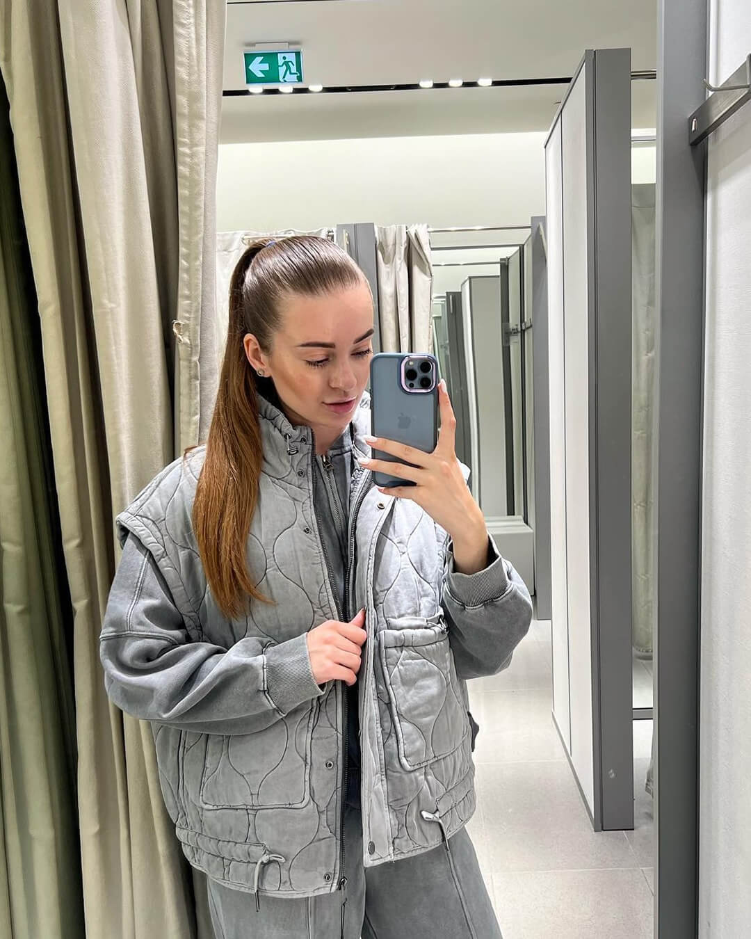 SEAME - Fiona Quilted Padded Vest Gray M