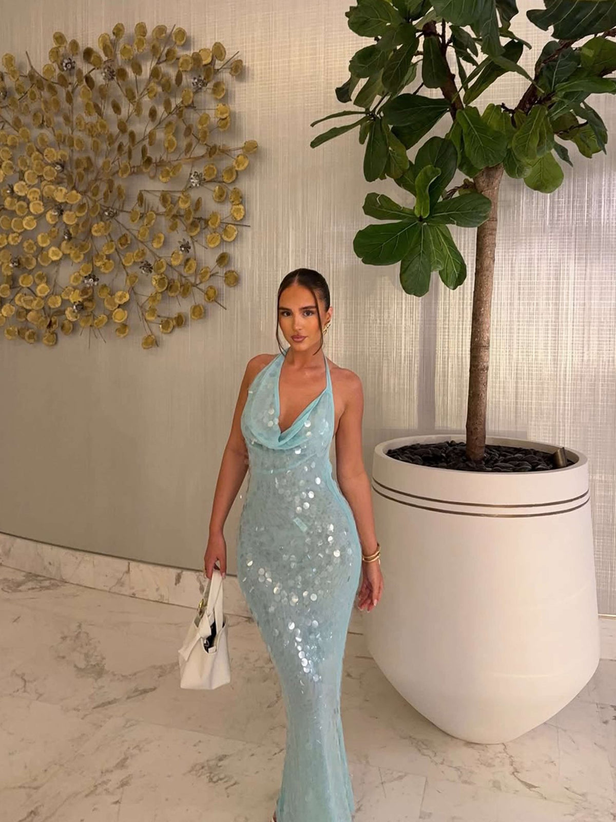 Seame - Jenny Sequin Maxi Dress Blue S