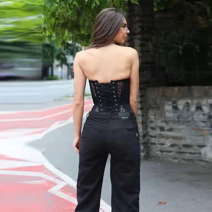 SEAME - Amalia Lace Corset Top Black M