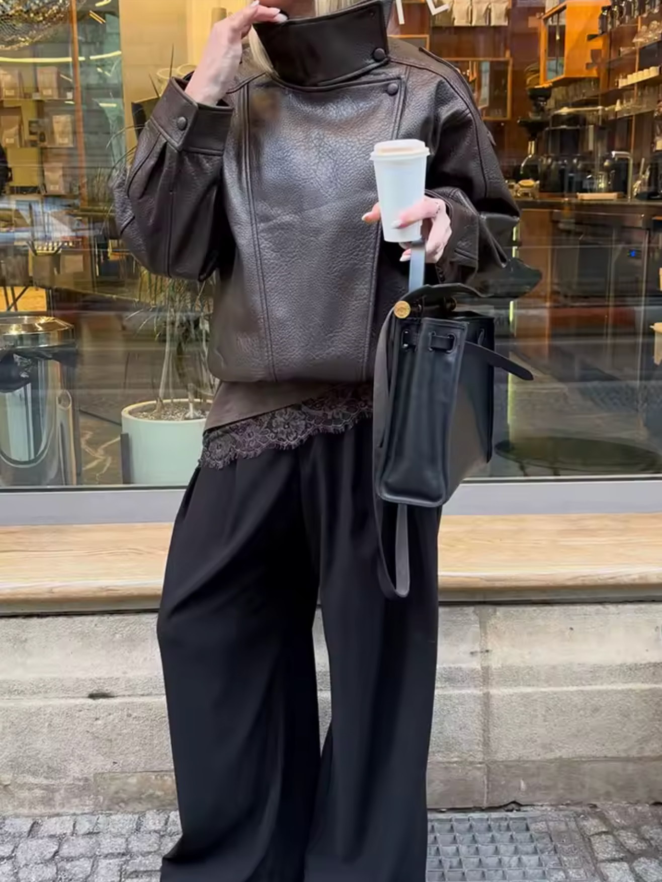 Asymetryczna skórzana kurtka Cecil