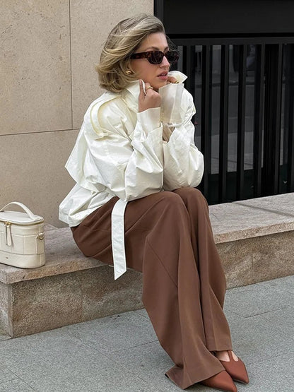 SEAME - Dominique Stand Collar Trench Coat White L