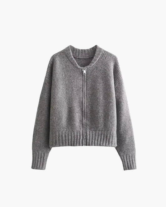 SEAME - Lea Women's Cardigan - Vintage Knitted Zipper Cardigan for All Seasons Gray S