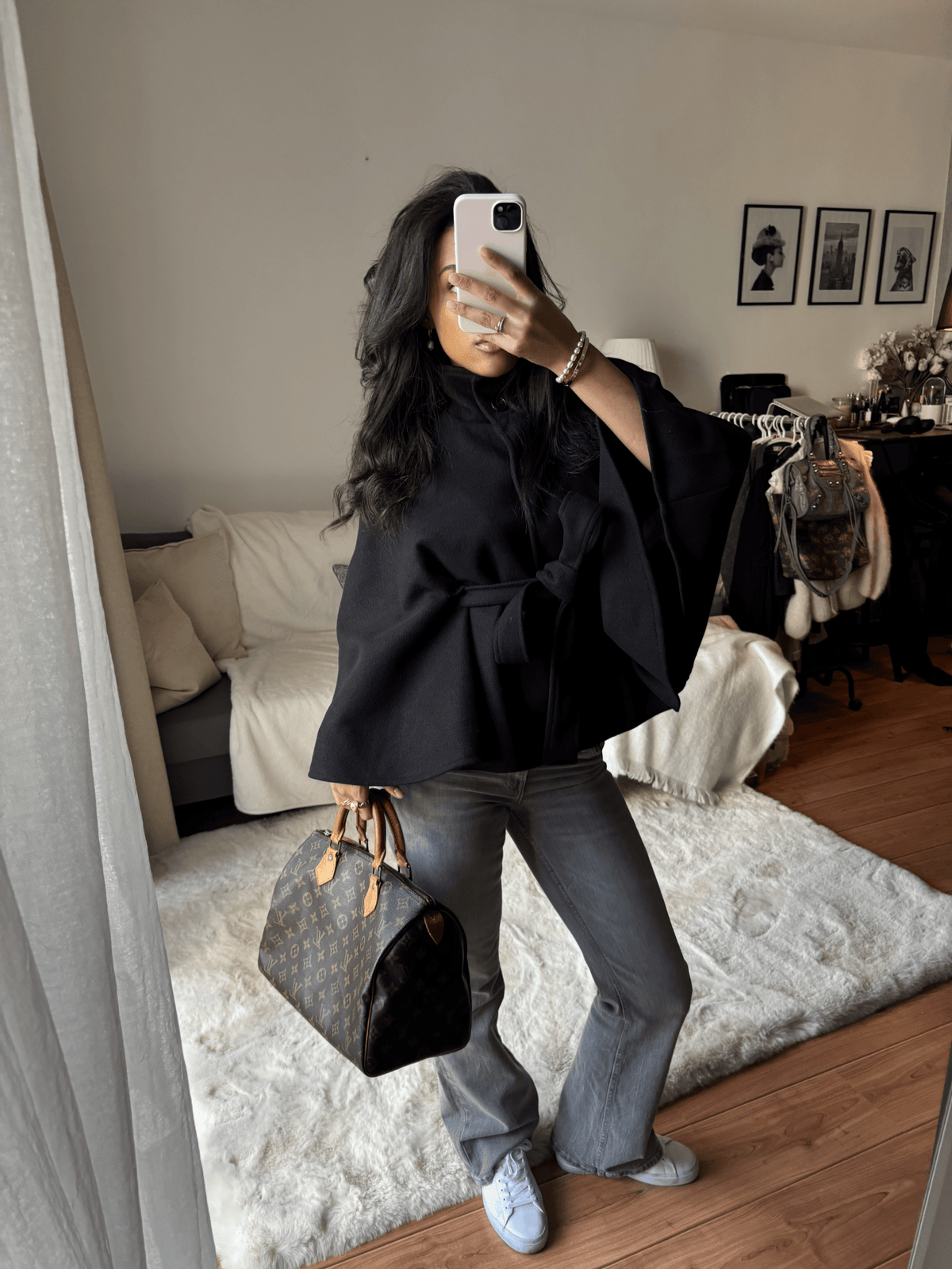 SEAME - Marianne High - Neck Belted Cape Jacket Navy S