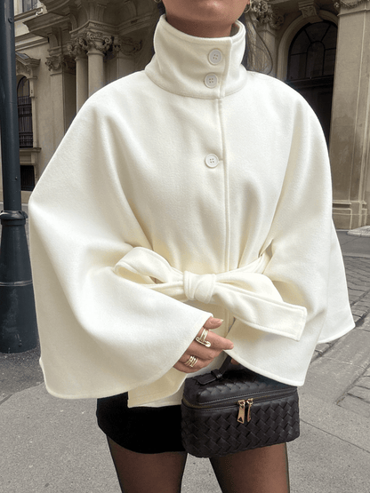 SEAME - Marianne High - Neck Belted Cape Jacket White S
